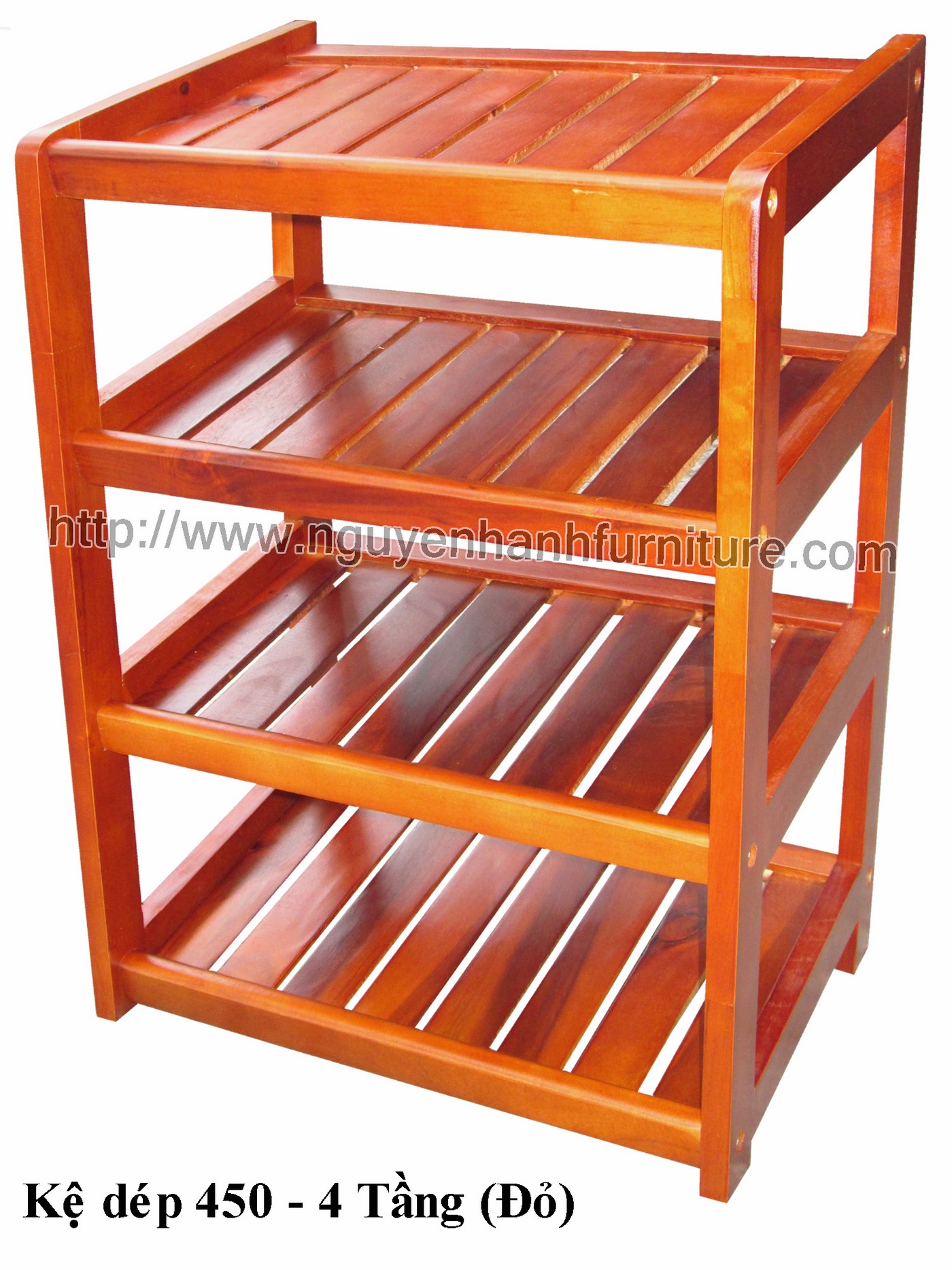 Name product: Shoeshelf 4 Floors 45 with sparse blades (Red) - Dimensions: 45 x 30 x 62 (H) - Description: Wood natural rubber